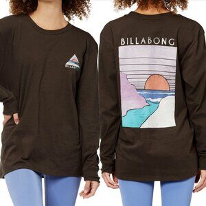 billabong | womens black graphic long sleeve surf skate hike outdoor top | sz xl